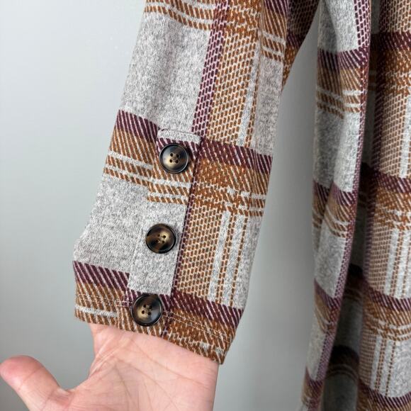 I.N. Studio Cardigan Womens 1X Gray Brown Plaid Stretch Open Front Duster Mature - Picture 4 of 8